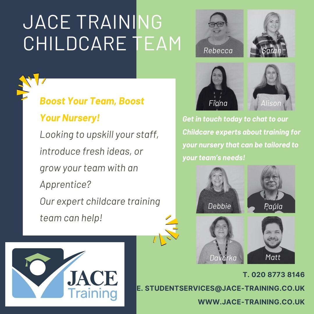 JACETraining's tweet image. Are you looking for high-quality training for your nursery team? Our friendly childcare educators are here to support you every step of the way. Get in touch today to see how we can help your nursery shine! #apprenticeships #trainingprovider #earlyyears #sussex #surrey #London