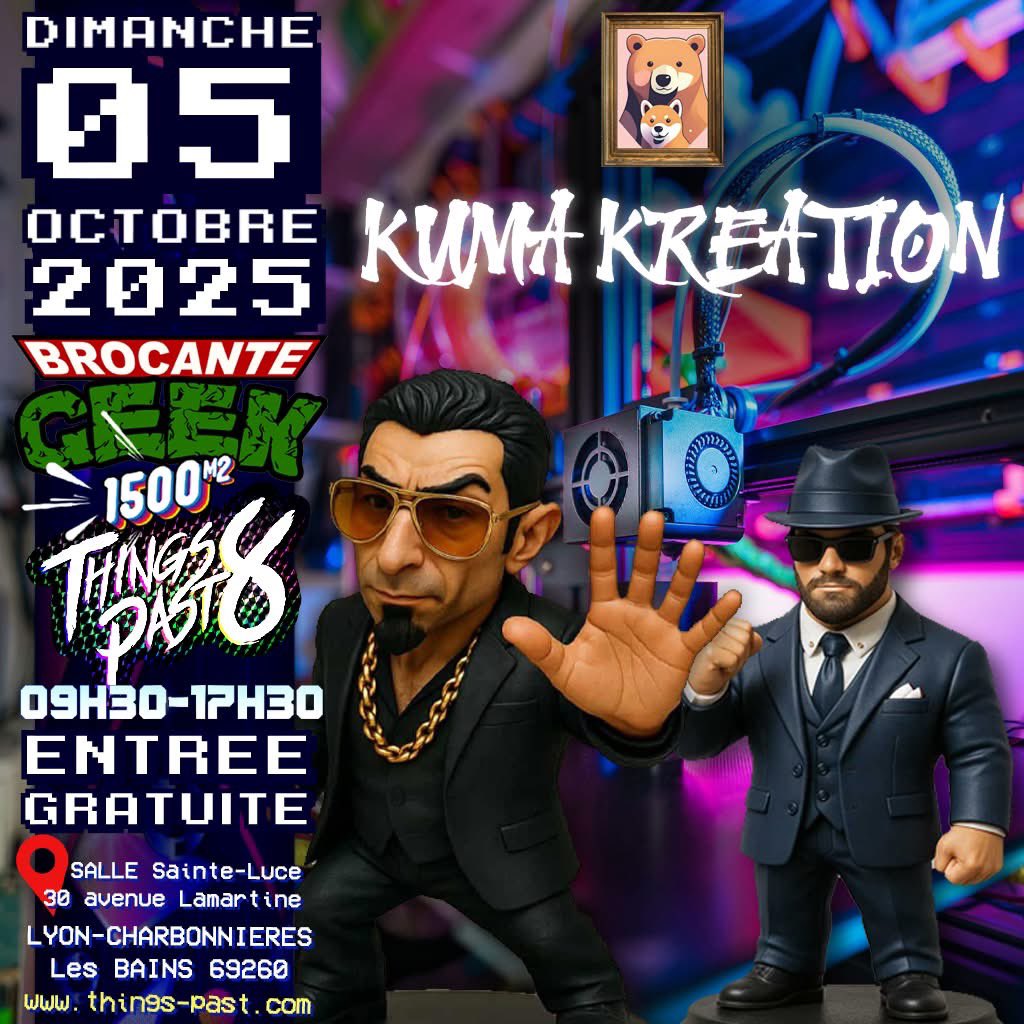 stereotypepast's tweet photo. 🔥0️⃣5️⃣ / 1️⃣0️⃣ / 2️⃣5️⃣
✅ #TP8 /// BROCANTE GEEK & PoP Culture
💥 ENTRÉE 100% GRATUITE !
✨ Kuma Kreation propulsé par John Daniel au #thingspast 8 !!!!!
Entre prints, custom paint et modélisation 3D, cet artiste présentera des créations uniques issues de l’univers du Brocante Game https://t.co/My9hsaPIRi
