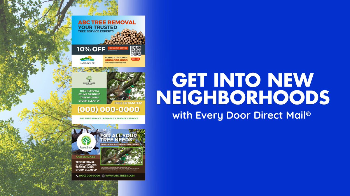 Taradel_LLC's tweet image. 🌳 Tree service pros — ready to grow into new neighborhoods? 

EDDM® makes it easy: target the right routes, mail eye-catching postcards, and book more jobs fast. 🚀

👉 Read how: hubs.ly/Q03JPFzt0

#treeservice #directmail #eddm #localmarketing #smallbusinessmarketing