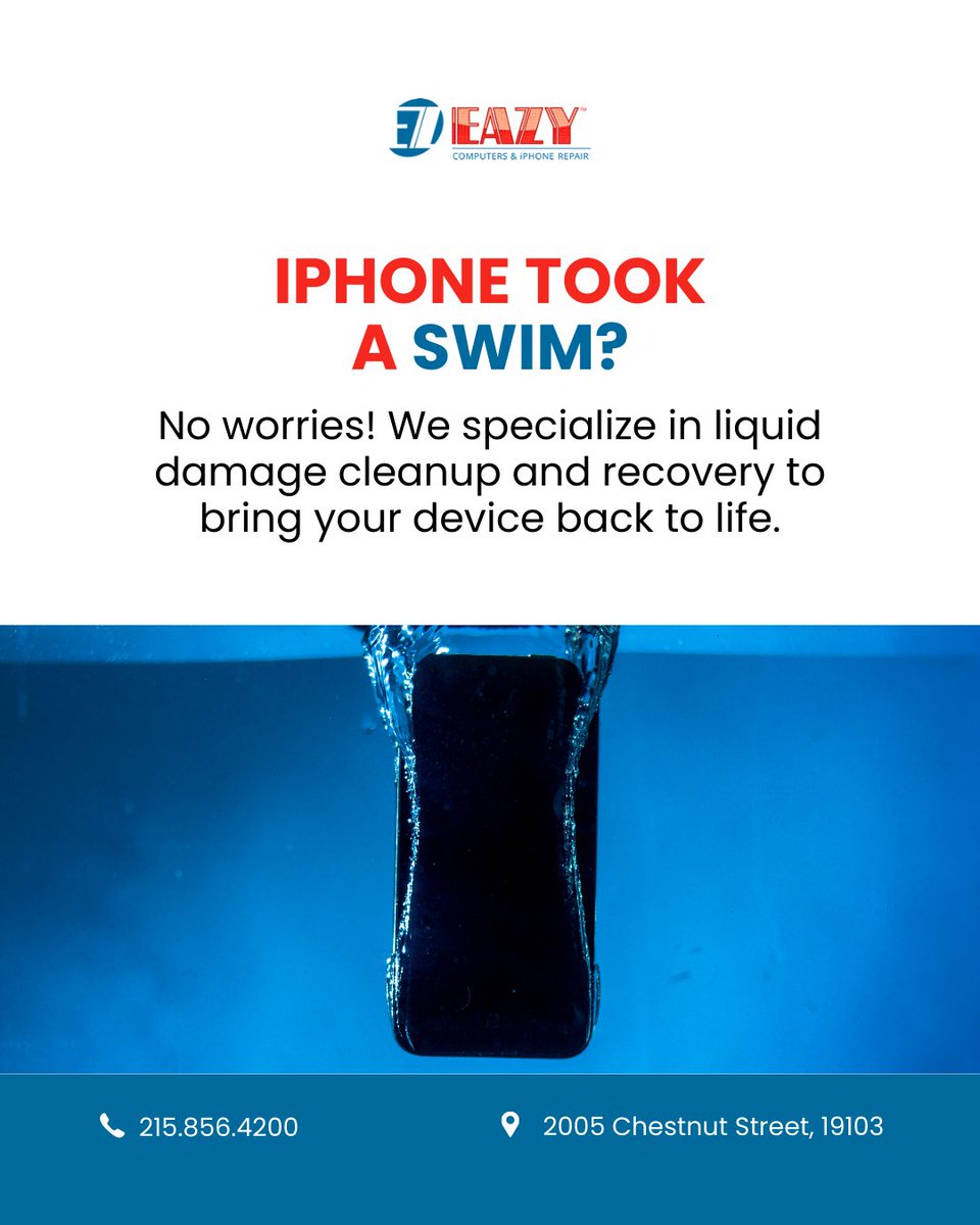 eazycomputer's tweet photo. Spilled coffee or dropped your iPhone? Don’t panic! Our liquid damage specialists can help.

📞 Call 215-856-4200 or visit us at 2005 Chestnut Street, Philadelphia.

#eazycomputers #iphonerepair #waterdamage #philly https://t.co/hDM0DAOkZz