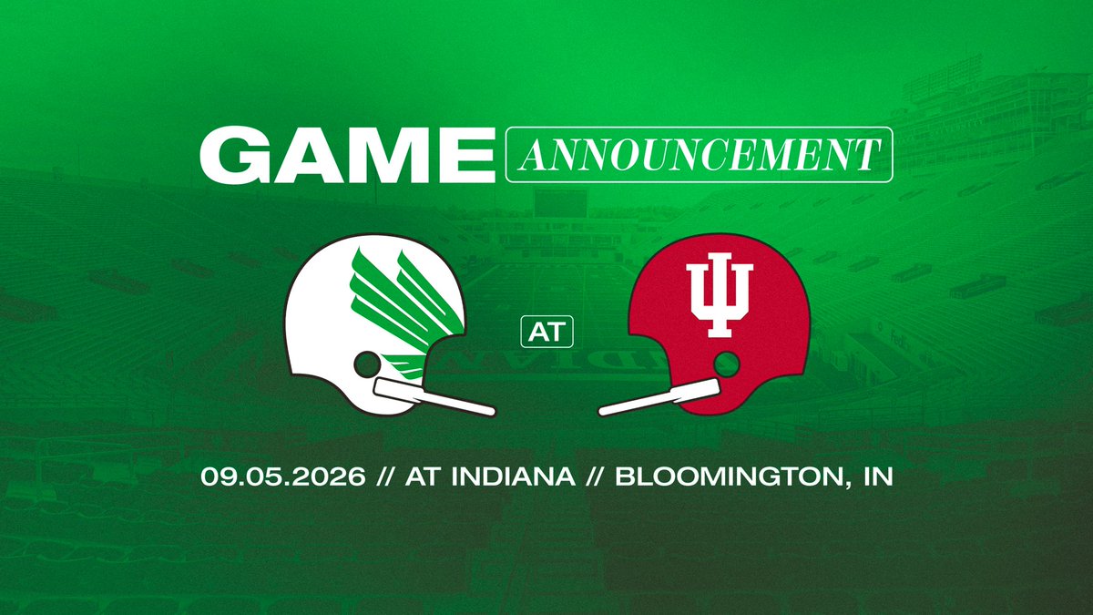 MeanGreenFB's tweet image. Update those 2026 calendars!

🗓️ September 5, 2026
🆚 Indiana
📍 Bloomington , IN
📰 northtex.as/3VtLB1l

#GMG🦅