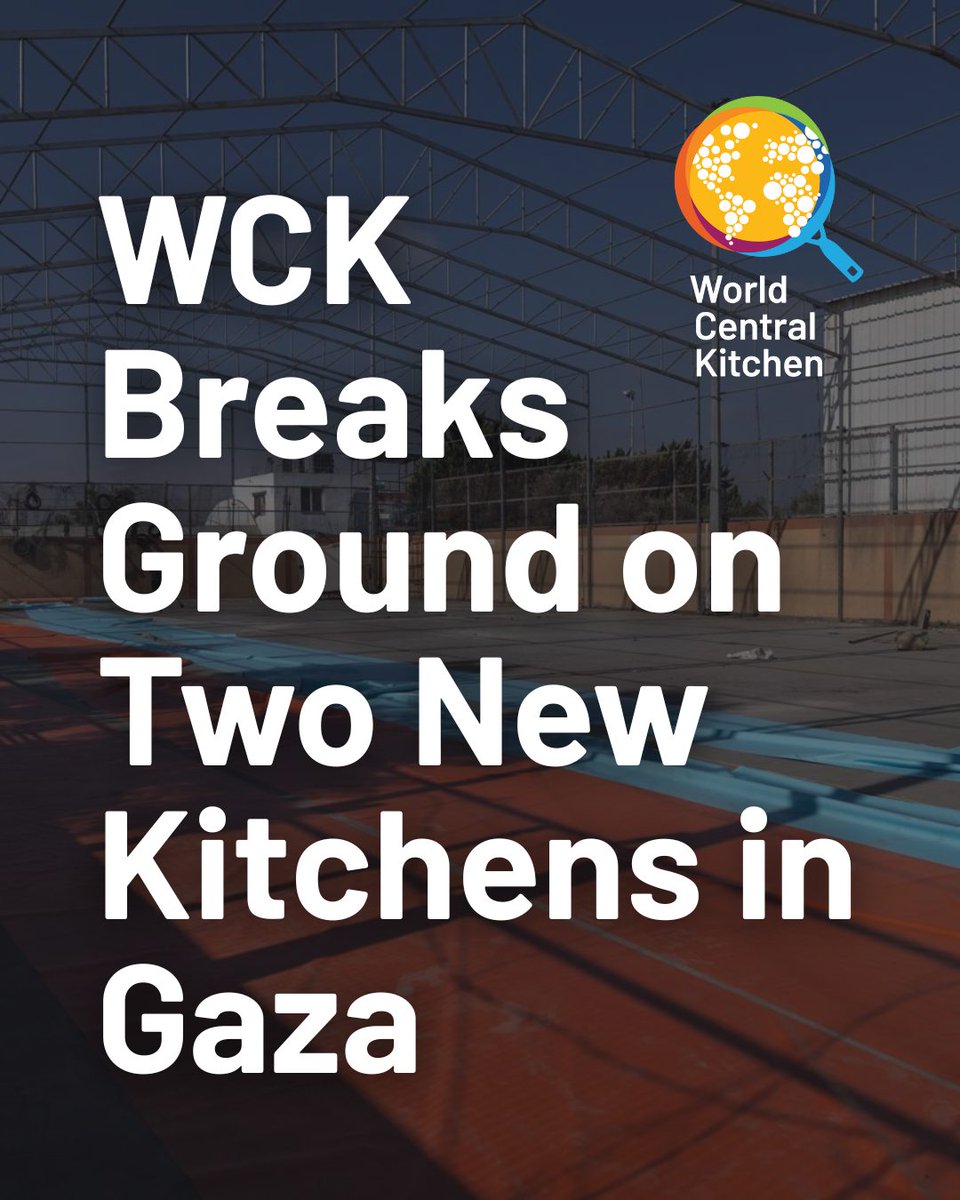 WCKitchen's tweet image. WCK is taking a major step forward in Gaza - we’re building two new large-capacity kitchens that will nearly double our daily meal production. More kitchen capacity is critical to move us closer to serving one million hot meals to families every day. They'll join our existing…