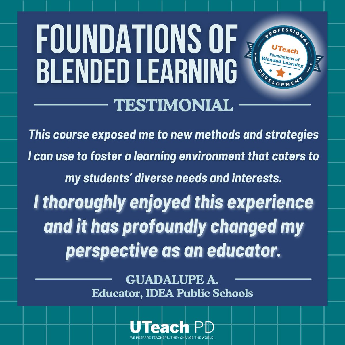 🌱 Every student should to feel supported, challenged, and inspired. Educators use our tools and resources to reach each and every student...and their journey starts with the Foundations of #BlendedLearning course! 🎯 #UTeachPD

Ready to join in? 🤝 bit.ly/UTEACHPD_FBL