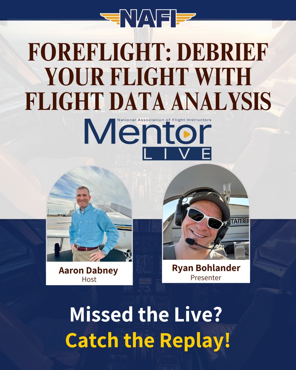 NAFIInstructors's tweet image. In Case You Missed It: ForeFlight: Debrief Your Flight With Flight Data Analysis

Click the link in our Linktree to watch the replay, or click below:  my.nafimentor.org/mentorlive-arc…

#NAFI #MentorLIVE #ForeFlight