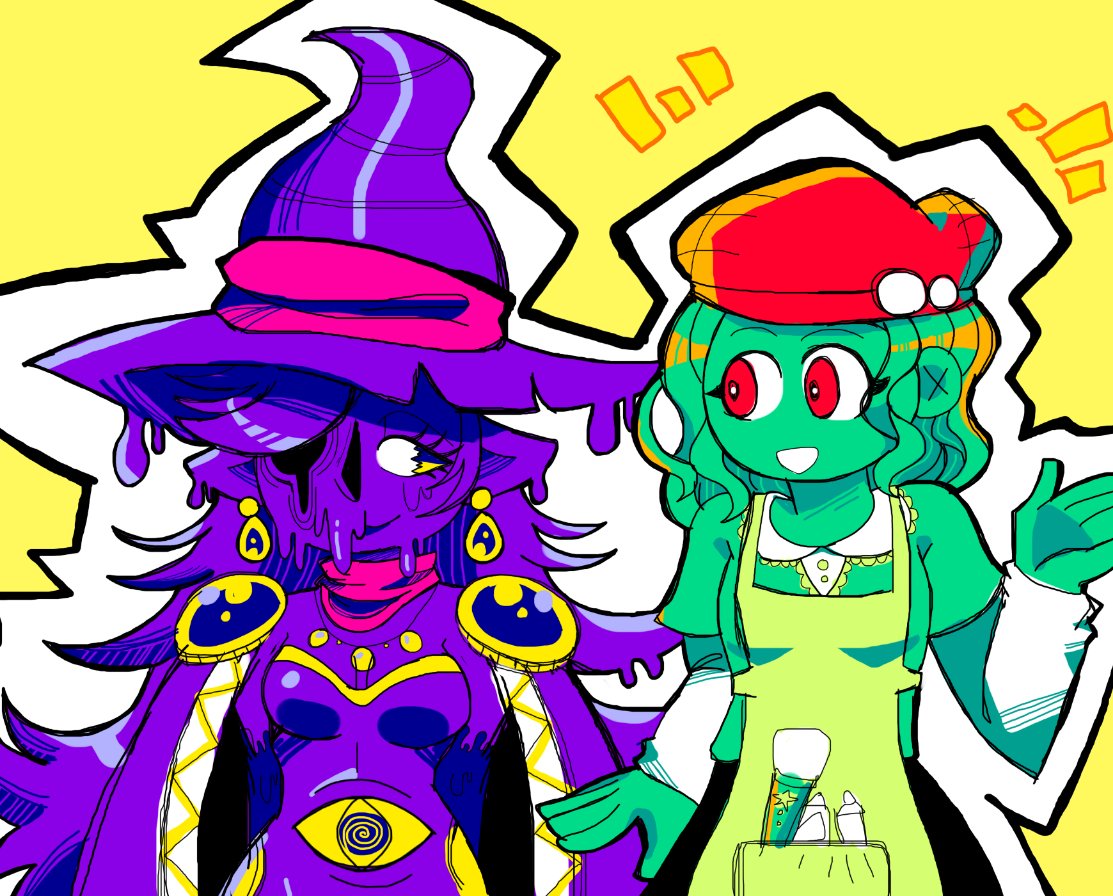 INFINITE__PINK's tweet photo. [ #擬カビ + #Kirbycanvascurse +#Kirby64 ]
[ #Drawcia + #Adeleine ]

I made a ado and put him as a banner for a while, now it's time for Adeleine to debut! the hoplessly romatic artist from mekkai 

Extra doodle for her hanging with drawcia (they are rommates) https://t.co/E8NEFGzuJ3