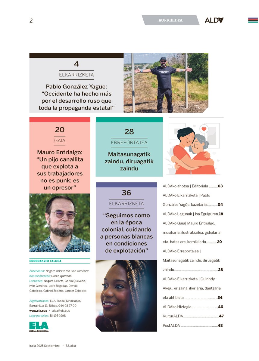 📢#ALDA aldizkariaren ale berria kalean da!

Oraingo honetan, luze hitz egin dugu Pablo Gonzálezekin, baita Quinndy Akejurekin ere, eta Mauro Entrialgorekin... baina eduki gehiago dakartza👇 #ALDA32

📲WEB | labur.eus/lpszltll
📲PDF | labur.eus/ud4ij162