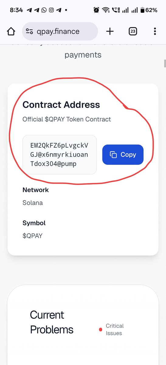 RupeshhShetye's tweet photo. @qpayglobal @tag2pay @elonmusk Hi Admin,

I think the contract address on the Qpay website has a misprint in address... **g** is missing and rest contract address is wrong...

Admin plz check https://t.co/7msGK7Rtej