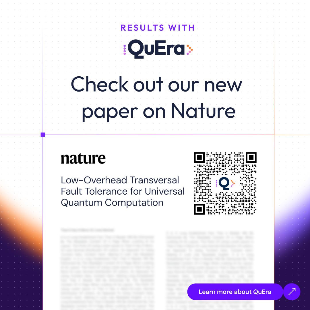 QueraComputing's tweet image. We are delighted to share our new paper on Nature:
Low-Overhead Transversal Fault Tolerance for Universal Quantum Computation
buff.ly/RM9S3zd
I