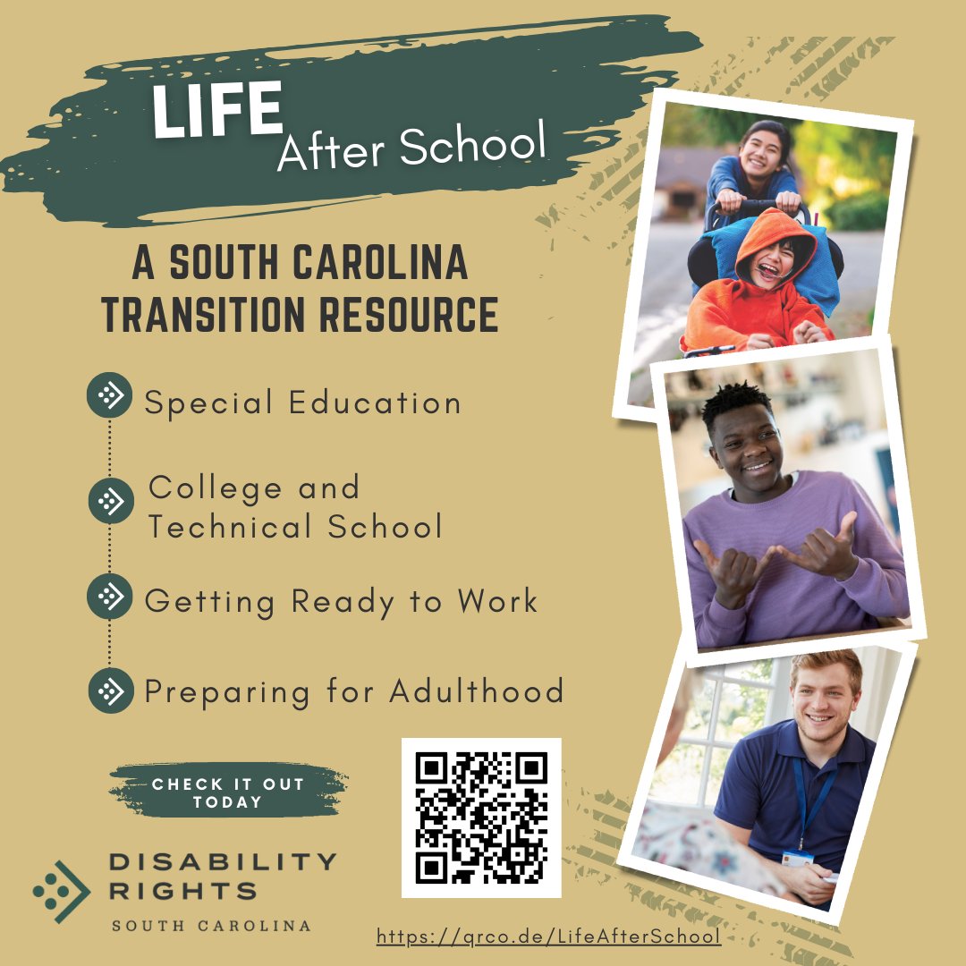 Life After School is a free, interactive web guide to help young people with disabilities in South Carolina and their families plan for the future.
It covers:
✅ Special Education
✅ College and Technical Schools
✅ Getting Ready for Work
✅ Preparing for Adulthood
Check it out