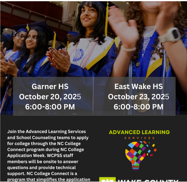 gmhsStudentSvcs's tweet photo. NC College Connect! Two sites for parents and students needing assistance. One right here at GMHS on October 20th from 6:00 PM to 8:00 PM and at East Wake High School on October 23rd from 6:00 PM to 8:00 PM. WCPSS Staff will be onsite to answer questions and provide support. https://t.co/GKPQH6N2XU
