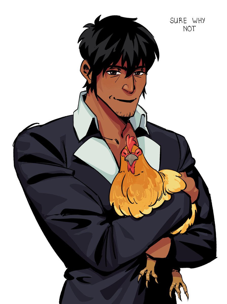 DrawsRy's tweet image. I drew Wolfwood holding a chicken because I miss my chickens