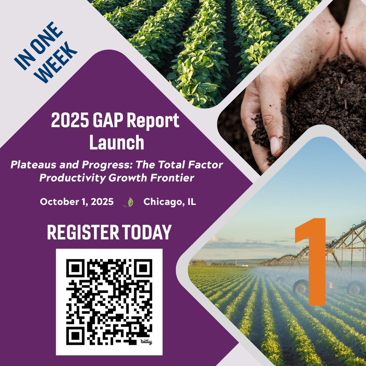 LAST CHANCE TO REGISTER! 

Join us in Chicago Oct. 1 to explore #agriculture Total Factor Productivity Growth Frontier model--with a special U.S. focus.

How can we turn complex data into action-oriented policy? It's in the 2025 GAP Report.

MORE: globalagriculturalproductivity.org/2025-gap-repor…