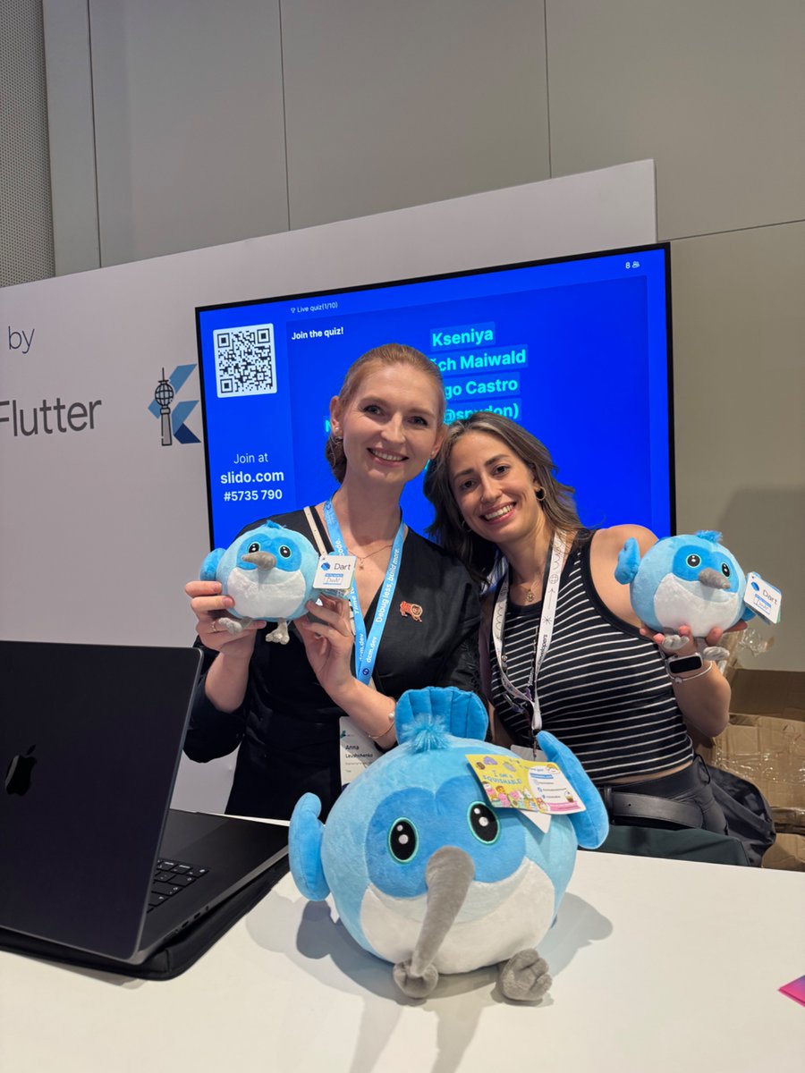 AnnaLeushchenko's tweet image. Having fun running #Flutter quiz at #FlutterConEU ๐
Drop by tomorrow for a chance to win a #Dash!