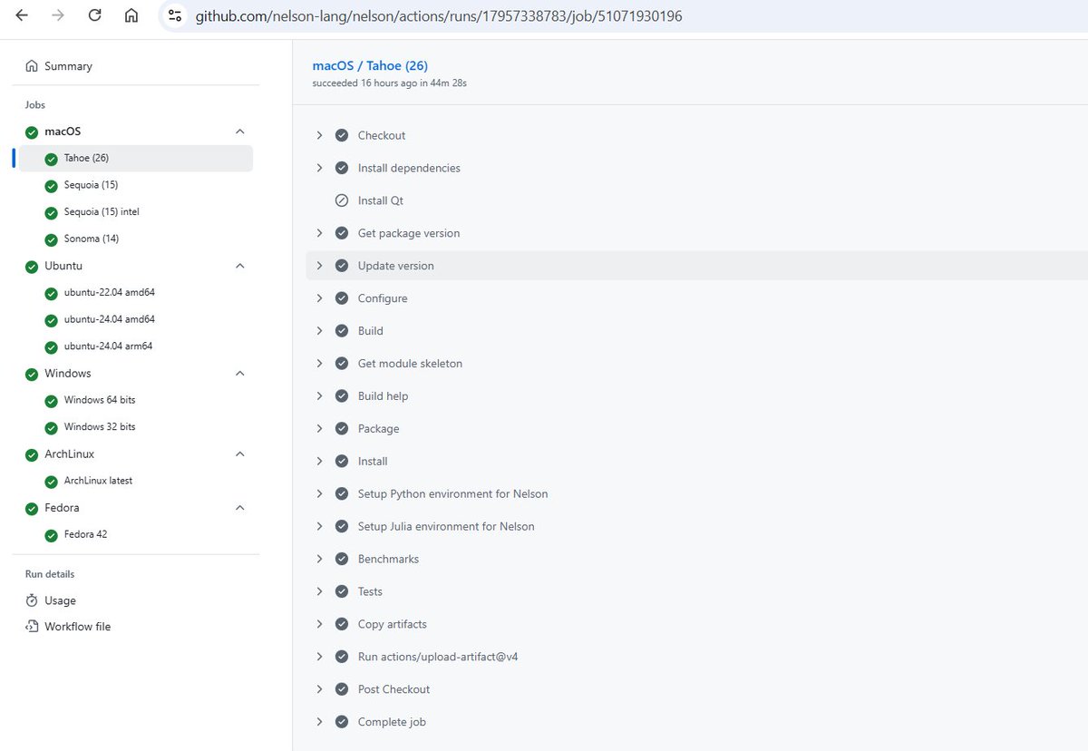 Nelson_software's tweet image. 🚀 Nelson now supports #macOS #Tahoe 26! 🍏
Excited to announce that the latest version of Nelson is fully compatible with macOS Tahoe.
🔧 CI has been updated.
#macos26  #ScientificComputing #OpenSource #HighPerformanceComputing #STEM #GNUOctave #Scilab #Matlab #NelsonLang
