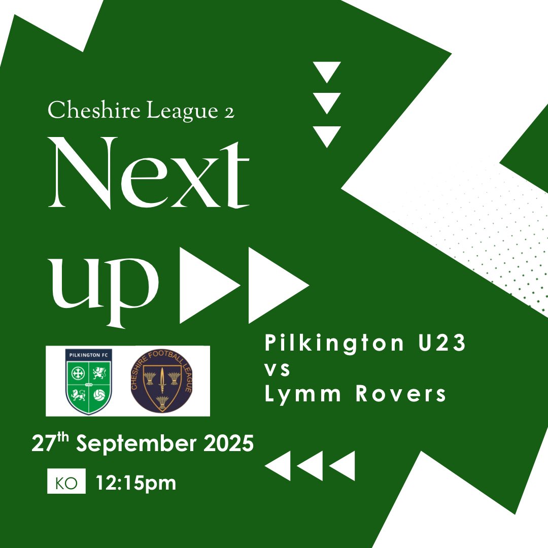 U23PilkingtonFC's tweet image. Next up for the lads is a return to league action @CheshireFL 

Lymm Rovers at Ruskin Drives
12:15pm KO