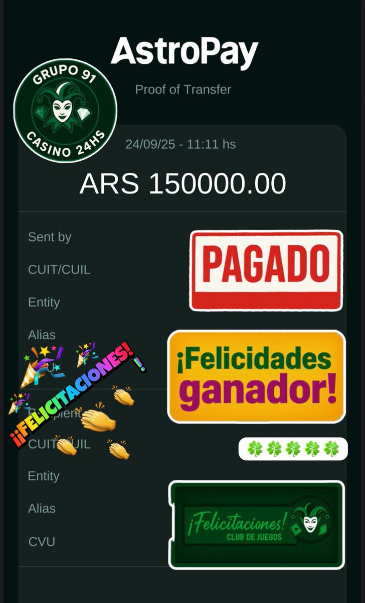 Octta_'s tweet image. 💥 De la pantalla a tu bolsillo 💥
🎰 Ganás, cobramos y en minutos tenés tu premio 💸
Sin promesas, sin vueltas: premios pagados de verdad ✅

El próximo festejo puede ser el tuyo 🚀

📲 Escribinos y jugá ya.
👉🏻 wa.link/hhznkr