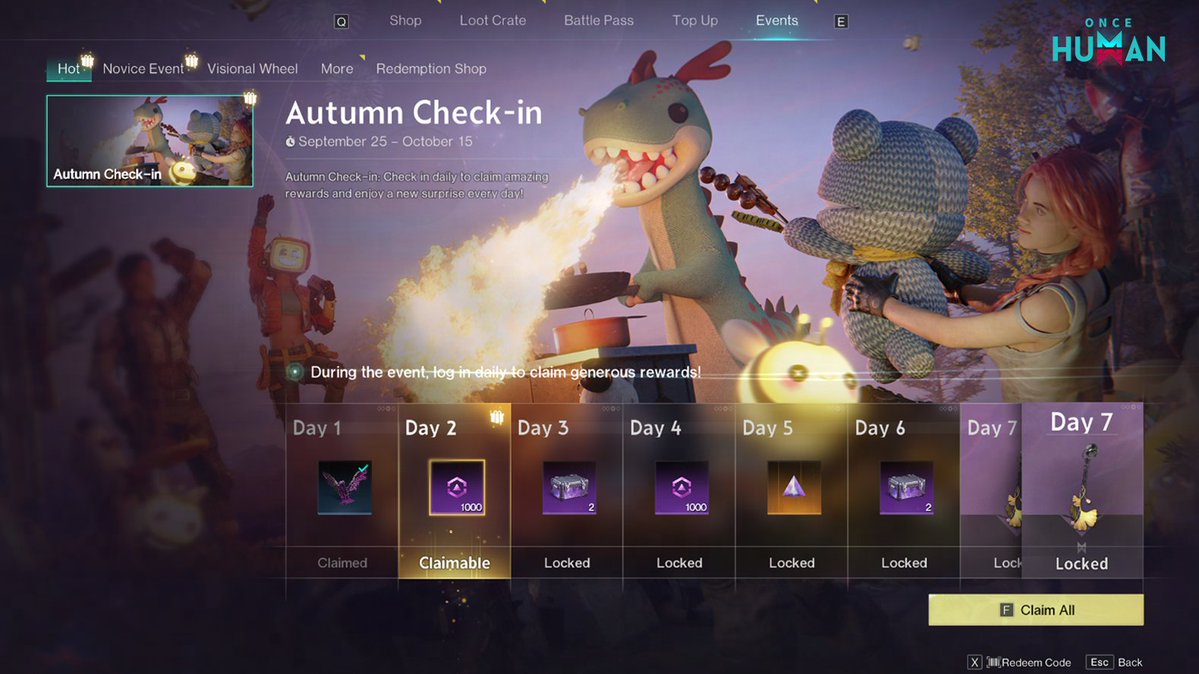 Poppy. (@ayepaaapi) on Twitter photo Autumn Check-in Event! New "Void Wings" skin, starchroms, and more! Make sure not to miss logging in from September 25 to October 15.
<a href="/OnceHuman_/">Once Human</a>
#OnceHuman #gaming #openworld #OnceHumanMobile Autumn Check-in Event! New "Void Wings" skin, starchroms, and more! Make sure not to miss logging in from September 25 to October 15.
<a href="/OnceHuman_/">Once Human</a>
#OnceHuman #gaming #openworld #OnceHumanMobile
