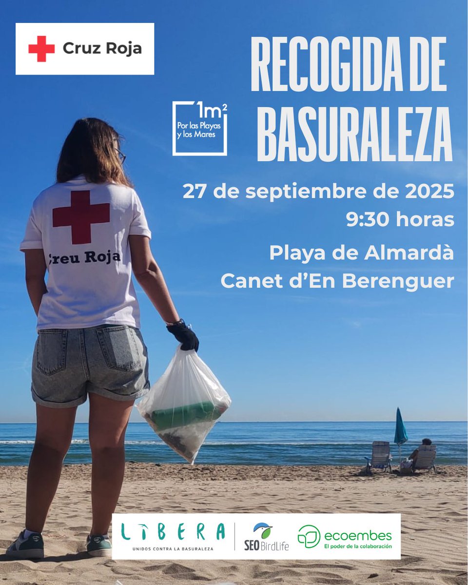 CruzRojaVLC's tweet image. 🌊Este sábado 27 de septiembre estaremos en la Playa de Almardà, en Canet d&apos;En Berenguer, participando en la campaña #libera1m2 por las playas y los mares para combatir la #basuraleza.

📅 27 de septiembre. De 9:30h a  12:30h.

Apúntate aquí:
ow.ly/BaWm50X06QI