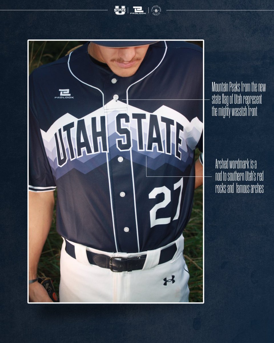 USUBaseball's tweet image. A look at the details🪡

We worked with local designer @ts20designs to craft a jersey that is a tribute to Cache Valley and the great state of Utah. Come see the debut of these new threads this Saturday at 3 pm.

#aggiesalltheway | #BuiltBetter