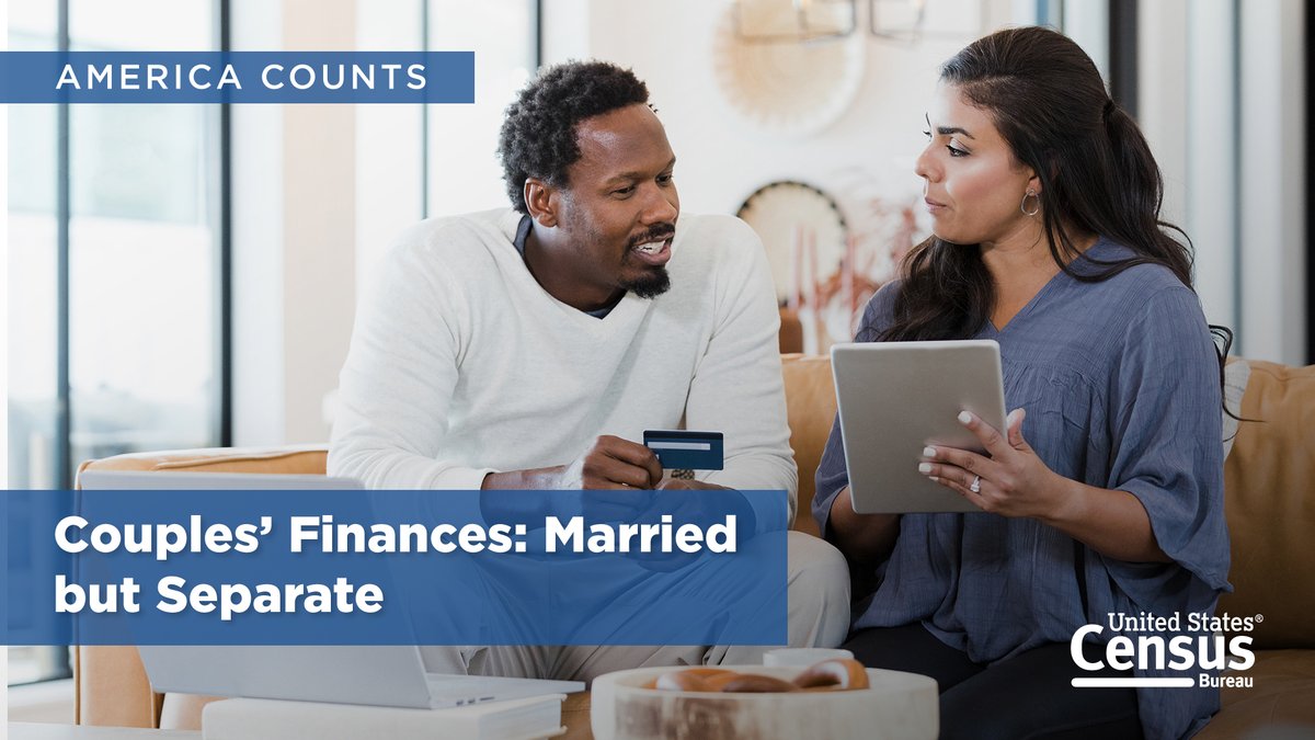uscensusbureau's tweet image. Sharing all finances is no longer the norm for married couples.💍

The share of couples without any joint bank accounts rose by more than half, from 15% in 1996 to 23% in 2023. 

Why? Read more on #AmericaCounts. 

census.gov/library/storie…

#CensusEconData