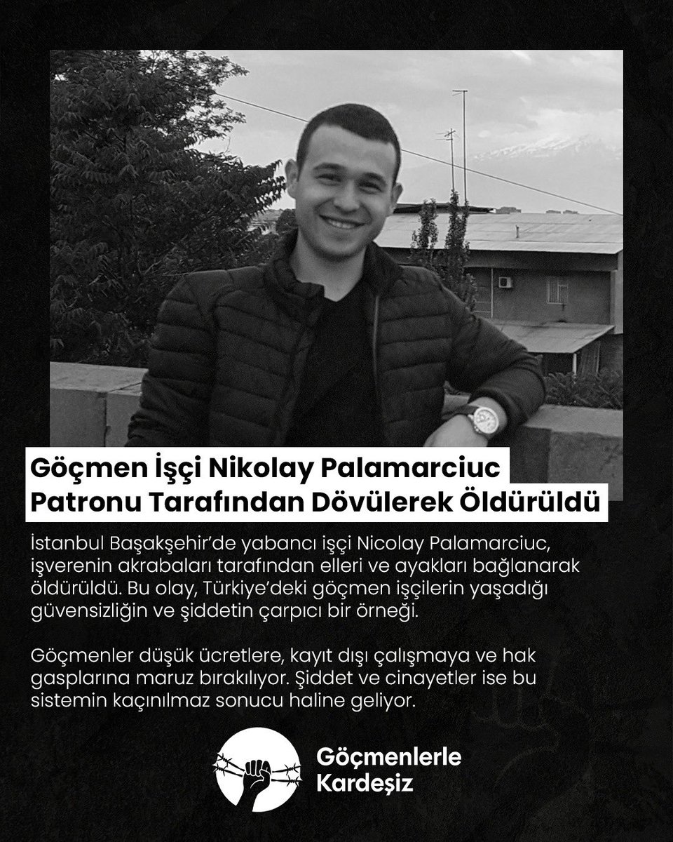 İstanbul Başakşehir’de yabancı uyruklu işçi Nicolai Palamarciuc, çalıştığı iş yerinde işverenin akrabaları tarafından elleri ve ayakları bağlanarak öldürüldü.
Polis olay yerine ulaştığında işçinin cansız bedeni yerdeydi, elinde bıçakla bekleyen şüpheli ile yanında kelepçe ve bant