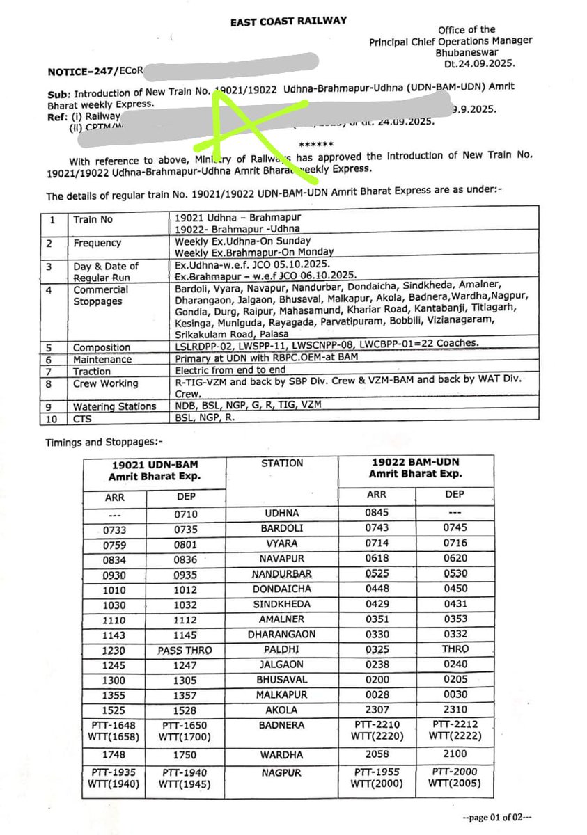 TechAnsuman's tweet image. #NewTrain Service Alert

Introducing the Udhna (#Surat) - Brahmapur - Udhna #AmritBharatExpress

Starts: From #Udhna - 05/10/25
From #Brahmapur - 06/10/25

11 GS + 9 Sleeper Coaches + Pantry for a comfortable journey

A major boost to Rail connectivity between #Gujarat &amp;amp; #Odisha