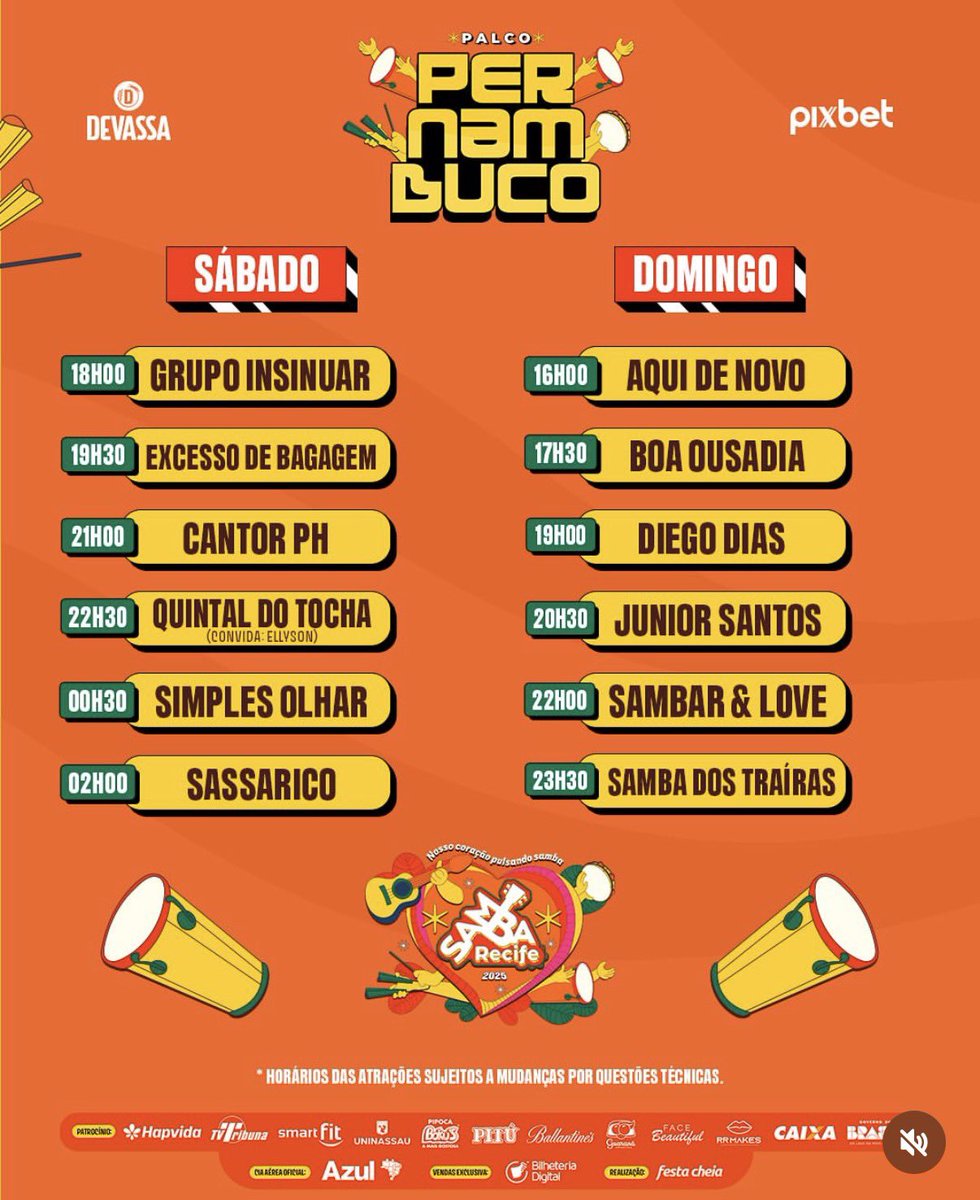 samba_cast's tweet image. Horários das atrações do Samba Recife 2025