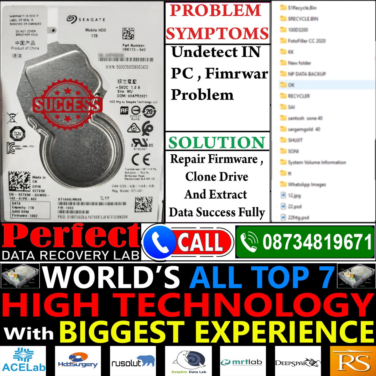 Another successful recovery! 🎉 We restored data from a 1TB Seagate portable drive (ST1000LM035) that was undetected and hanging a PC. All files returned to a happy customer for only ₹3500.

#DataRecovery #Seagate #HardDrive #Mumbai #PerfectDataRecoveryLab