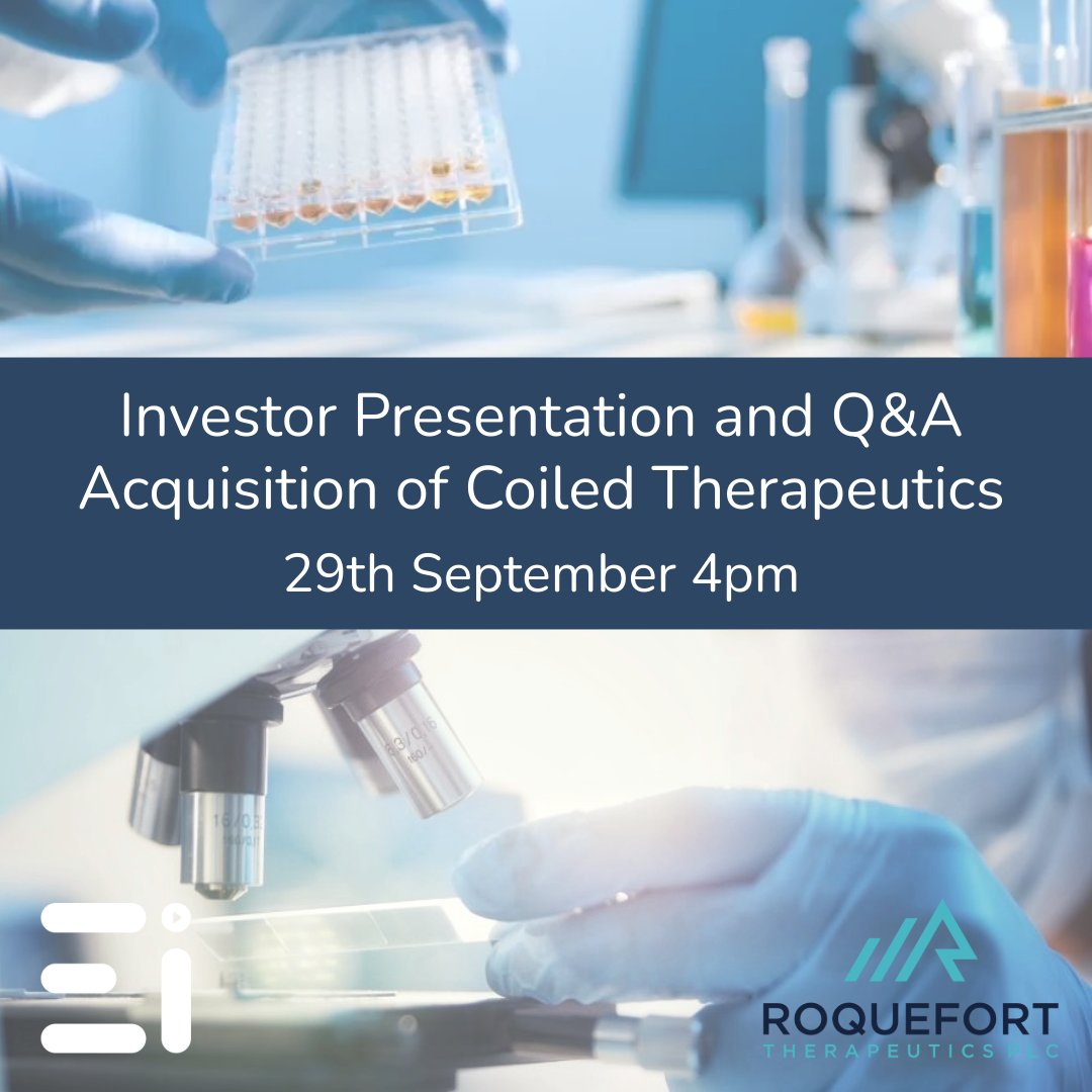 Engage Investor (@engageinvestor) on Twitter photo 📢 Event announcement 📢
On Monday next week <a href="/RoquefortTherap/">Roquefort Therapeutics</a> PLC are hosting an presentation on the acquisition of Coiled Therapeutics, followed by an interactive Q&A session for investors
Register now 👇
engageinvestor.news/ROQ_IP_0925 📢 Event announcement 📢
On Monday next week <a href="/RoquefortTherap/">Roquefort Therapeutics</a> PLC are hosting an presentation on the acquisition of Coiled Therapeutics, followed by an interactive Q&A session for investors
Register now 👇
engageinvestor.news/ROQ_IP_0925