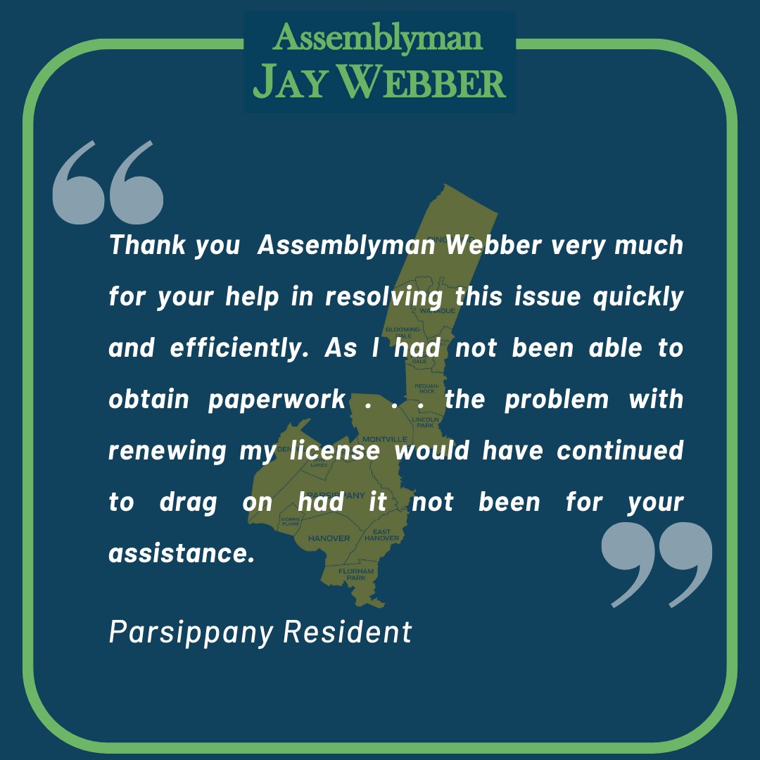 Happy to assist this #LD26 resident in getting a needed answer.

Need help cutting thru Trenton clutter? Give us a shout. 👇
📧 asmwebber@njleg.org
📞 973-917-3420
