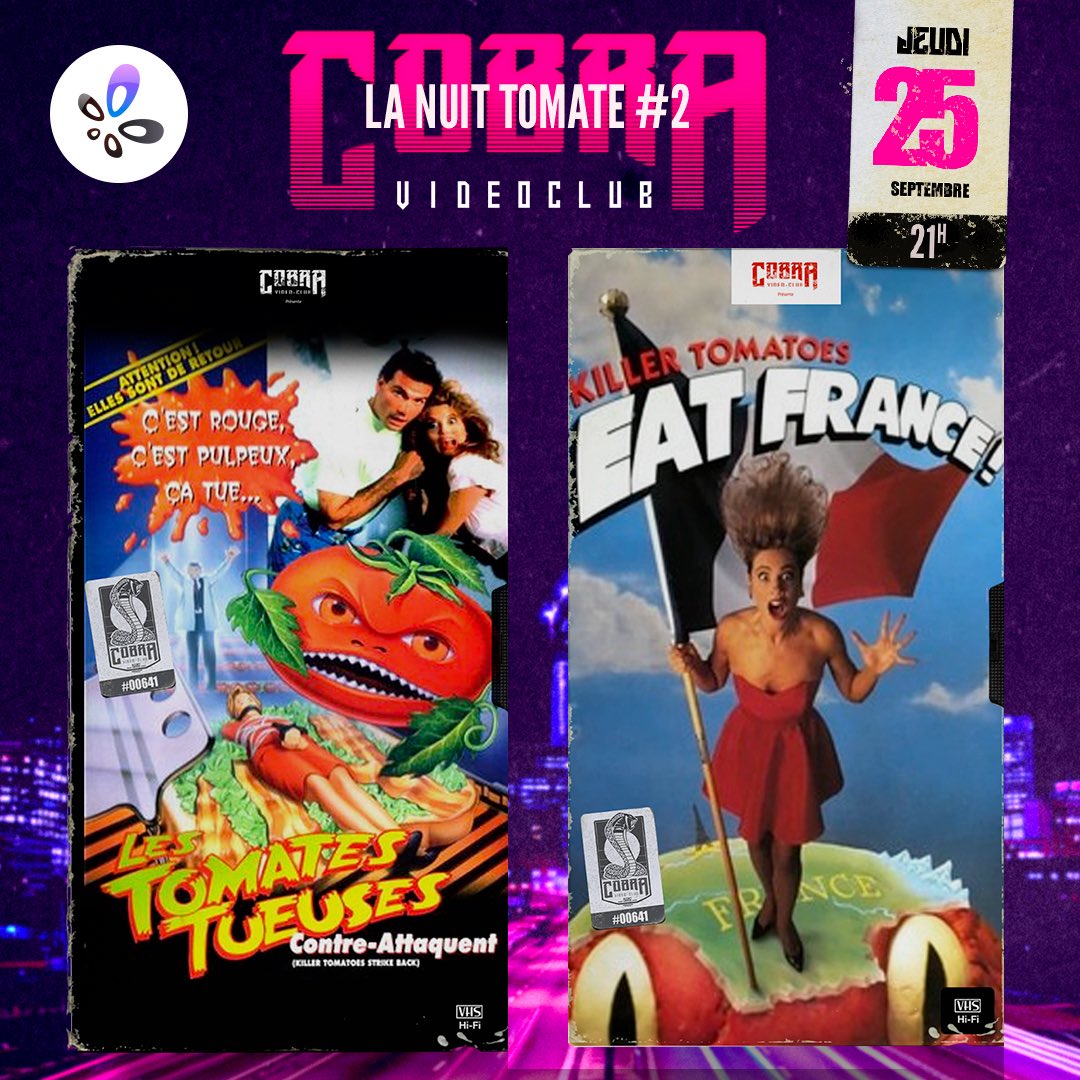 Demain, ton vidéoclub envoie la sauce… tomate ! On diffusera : "Les tomates tueuses contre attaque" et "Les tomates tueuses mange la France !" You aren’t ready yet ! 🤜👊🍅🇫🇷
cobravideoclub.ynh.fr