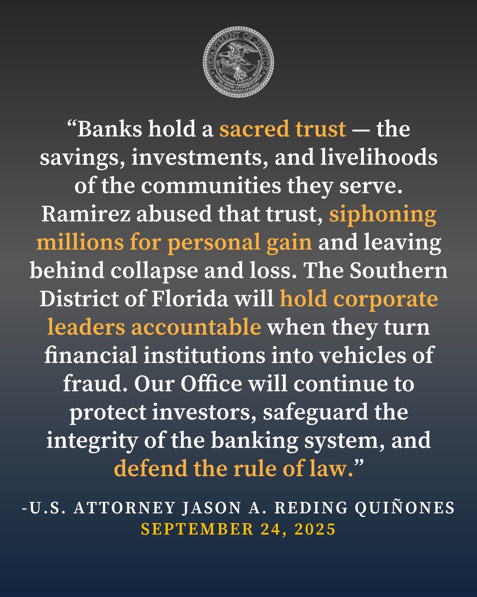 Chairman of the Board of Puerto Rican Bank Pleads Guilty to Multimillion-Dollar Wire Fraud Conspiracy That Led to Bank’s Collapse
🔗justice.gov/usao-sdfl/pr/c…

<a href="/IRS_CI/">IRS Criminal Investigation</a>