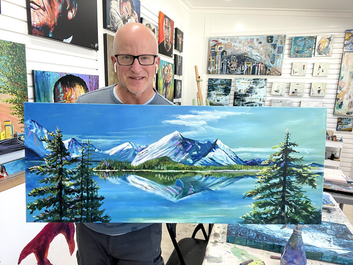 All done this 16” x 40” painting of Upper Kananaskis Lake. #highriver #okotoks #yyc #ymm