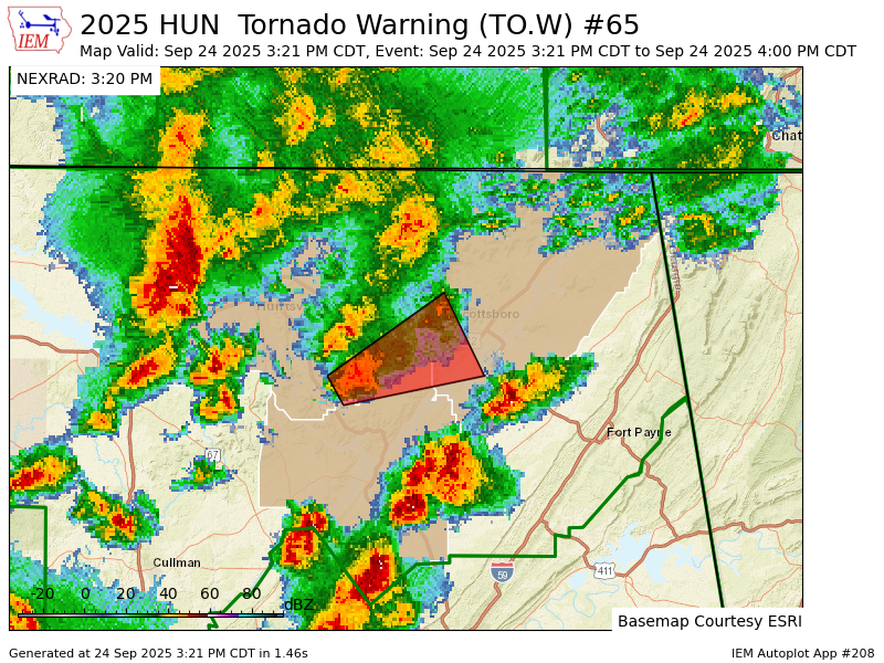 HUN issues Tornado Warning [tornado: RADAR INDICATED, hail: 0.00 IN] for Jackson, Madison, Marshall [AL] till 4:00 PM CDT mesonet.agron.iastate.edu/vtec/f/2025-O-…