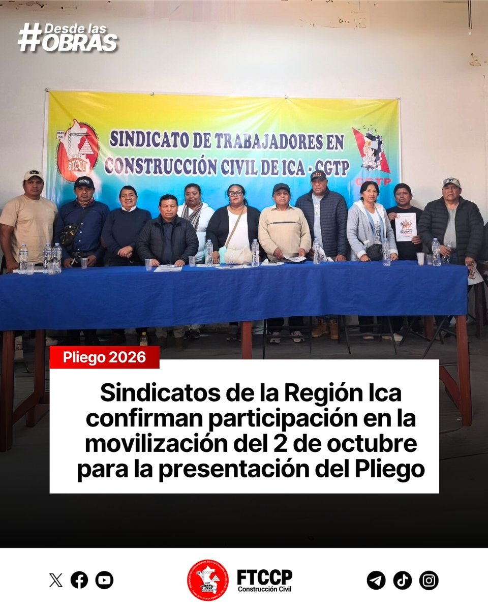El Secretariado Ejecutivo de la FTCCP participó de la reunión de la Seccional Regional de Ica, donde los dirigentes de los diferentes sindicatos afiliados reafirmaron su compromiso de impulsar la movilización nacional del 2 de octubre para la presentación del Pliego Nacional de