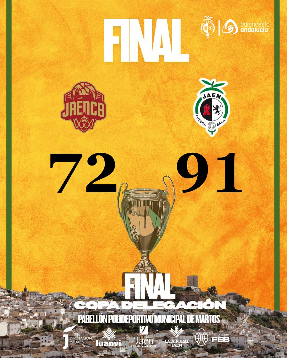 🔚 ¡𝗙𝗜𝗡𝗔𝗟 𝗙𝗜𝗡𝗔𝗟 𝗙𝗜𝗡𝗔𝗔𝗔𝗔𝗟! 

💛 Noche 𝗺𝗮́𝗴𝗶𝗰𝗮 en Martos 

🏆 Somos 𝗖𝗔𝗠𝗣𝗘𝗢𝗡𝗘𝗦 de la Copa Delegación 

#SomosJaén💛