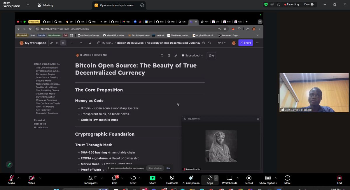 evento_so's tweet image. Day 4 of #hack4freedom: A deep dive into Bitcoin open-source with the brilliant @bitcoinzaddy! 🚀
As a Rust & Bitcoin developer, A @Bitnob_official Technical support engineer, @btrust_builders alumnus and @BitDevsKaduna co-lead.
He lead a comprehensive discussion on…