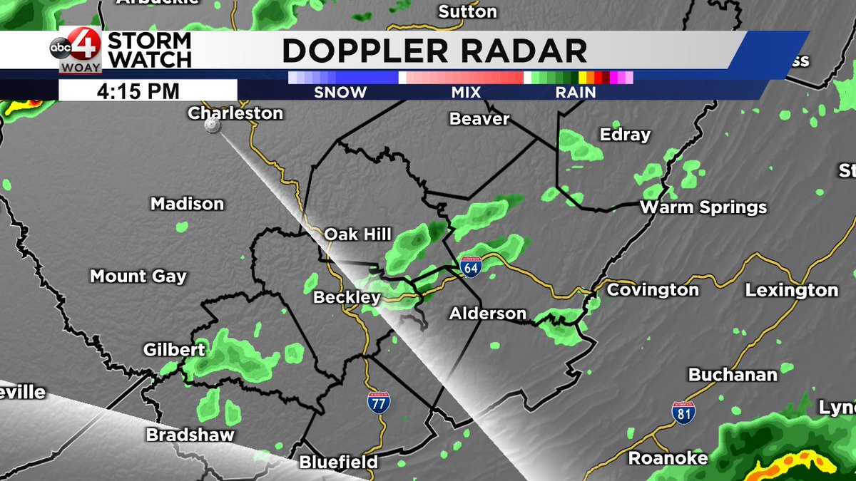 Once again, a few showers are showing up on the radar around the area. We'll have the complete outlook for the week ahead on WOAY StormWatch, starting at 5. #wvwx #VAwx