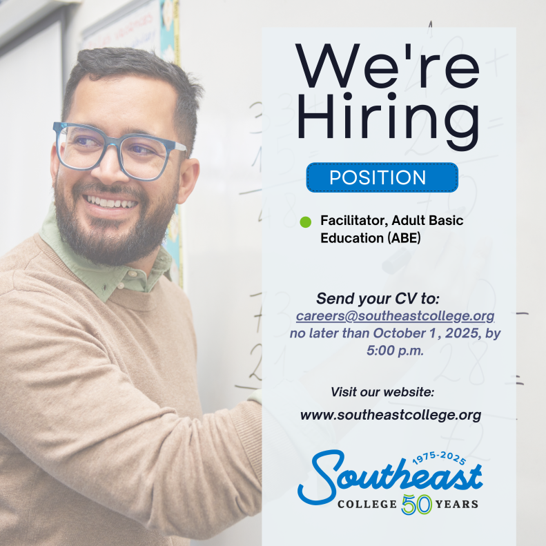 We're hiring! For more information, please visit our website at southeastcollege.org.