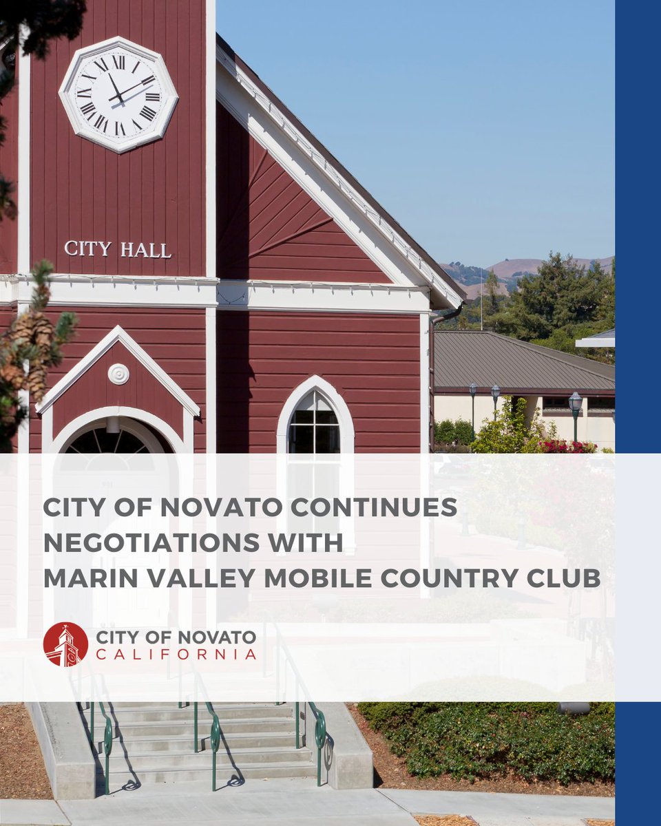 City of Novato Continues Negotiations with Marin Valley Mobile Country Club (MVMCC)

Negotiations continue between the City &amp; the MVMCC Park Acquisition Corporation for the City to potentially sell the mobile home park to park residents.

Full release: novato.org/Home/Component…