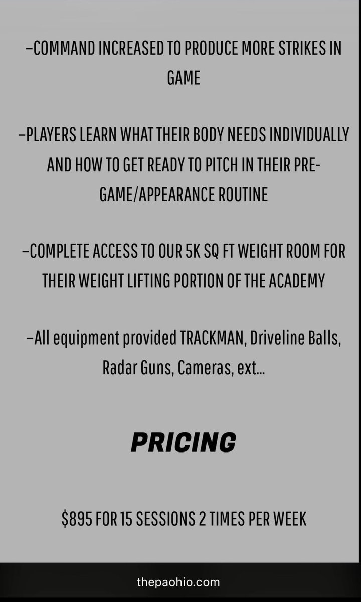 Our VELOCITY &amp; COMMAND ACADEMY is filling fast! Signup today! 

Last year’s average player increase was +8.03mph! 

Details listed in the pics below. Please call with any questions. 

<a href="/premierath/">Premier Ohio Baseball</a> <a href="/PremierOH2029/">Premier OH Kacirek 2029’s</a> <a href="/PremierOhBase/">Premier Ohio Baseball</a>