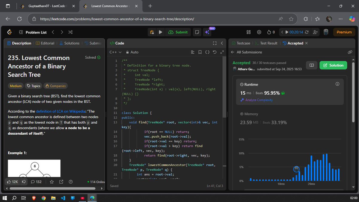 guptaAtharv07's tweet image. Day 16 of #100DaysOfCode ✅

-Solved the next problem from the sheet, aiming to wrap up BST before mid-sems.
-Getting more confident with APIs and added next/prev buttons to my React project.
-Also started my mid-sem prep alongside coding.

#LearnInPublic #DSA #WebDev #SDE