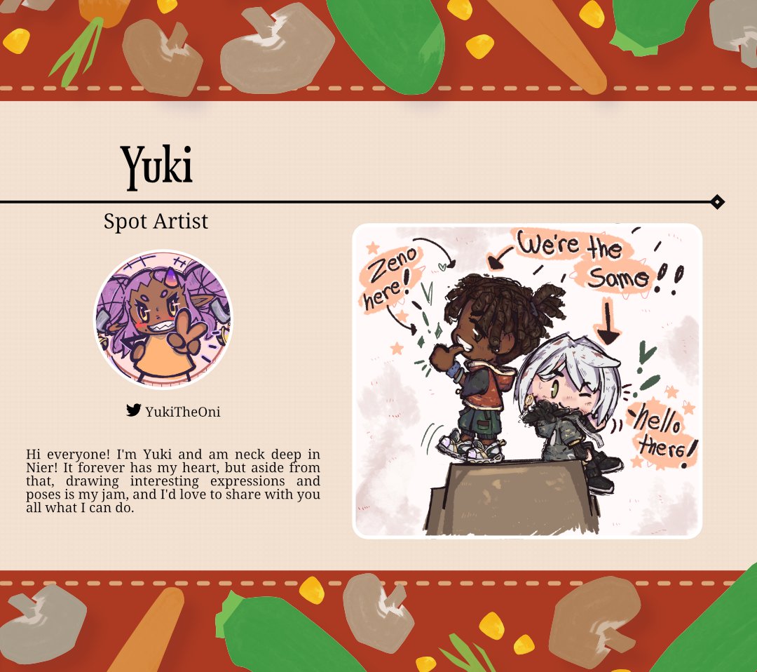 AutomataFanbook's tweet image. 🤍Contributor Spotlight 🤍
Next up is one of our talented spot artists, @YukiTheOni
#nier #zine #cookbook
