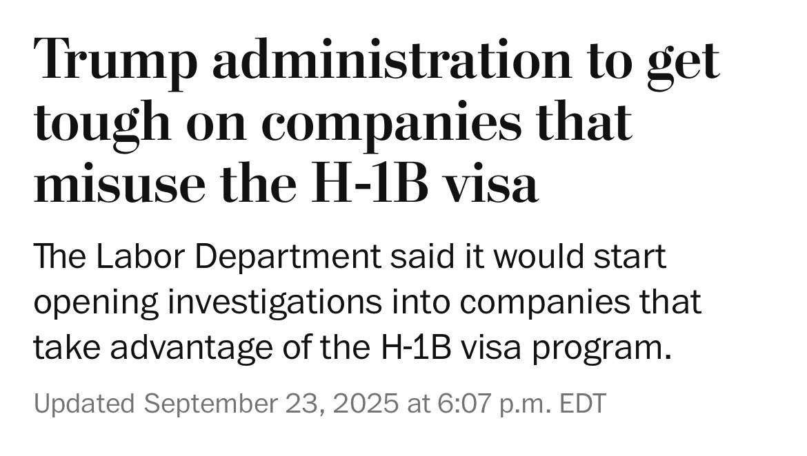 U.S. Department of Labor (@usdol) on Twitter photo H-1B Abuse has hurt millions of highly-skilled American Workers—and taken away their shot at the American Dream.
Those days are OVER.
Under <a href="/POTUS/">President Donald J. Trump</a>, we’re ensuring companies hire AMERICANS FIRST 🇺🇸 H-1B Abuse has hurt millions of highly-skilled American Workers—and taken away their shot at the American Dream.
Those days are OVER.
Under <a href="/POTUS/">President Donald J. Trump</a>, we’re ensuring companies hire AMERICANS FIRST 🇺🇸