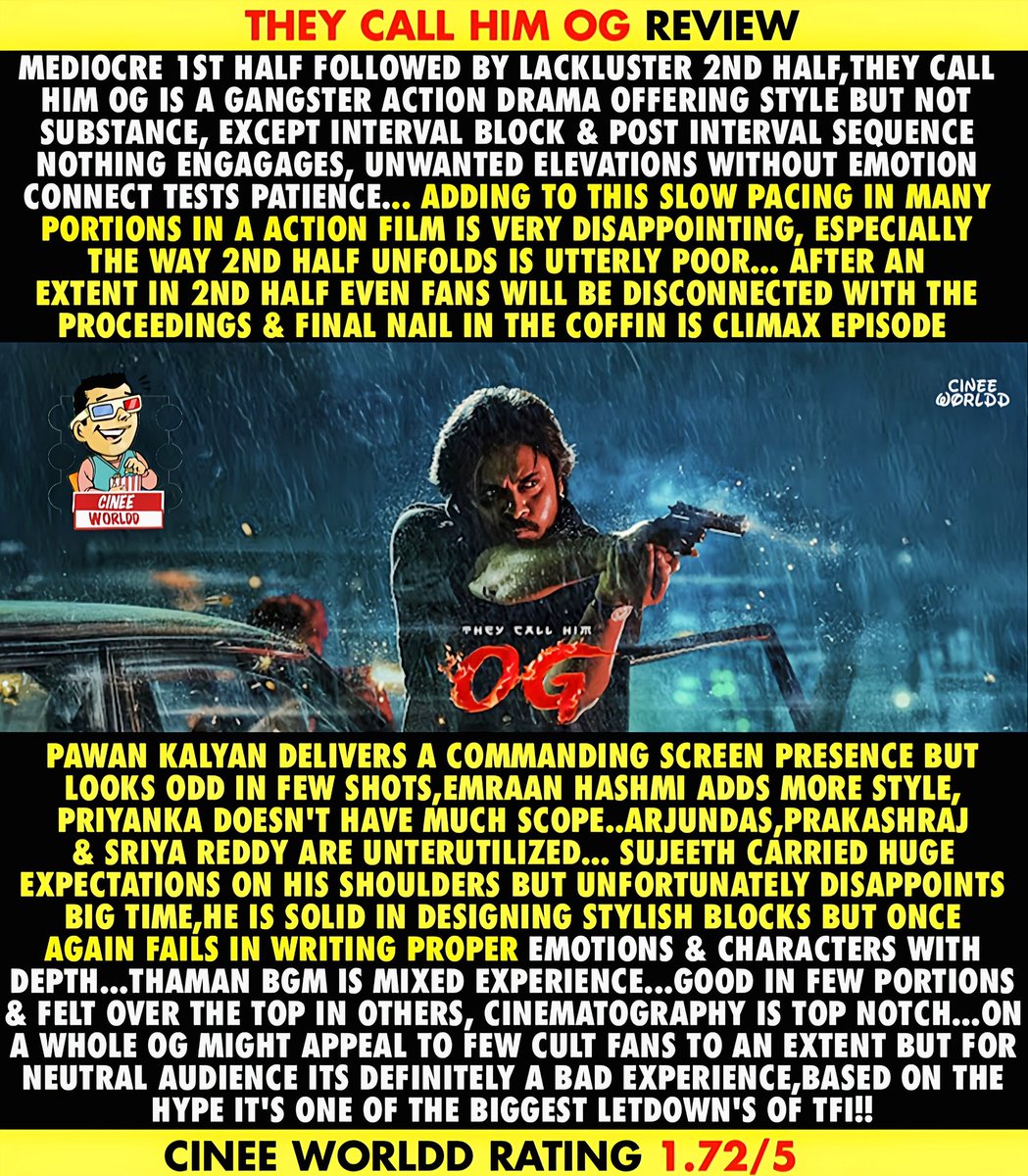 Cinee_Worldd's tweet image. #TheyCallHimOG - Original Gunapam🙏

#OG #OGReview #PawanKalyan #Cinee_WorlddReview #Cinee_Worldd