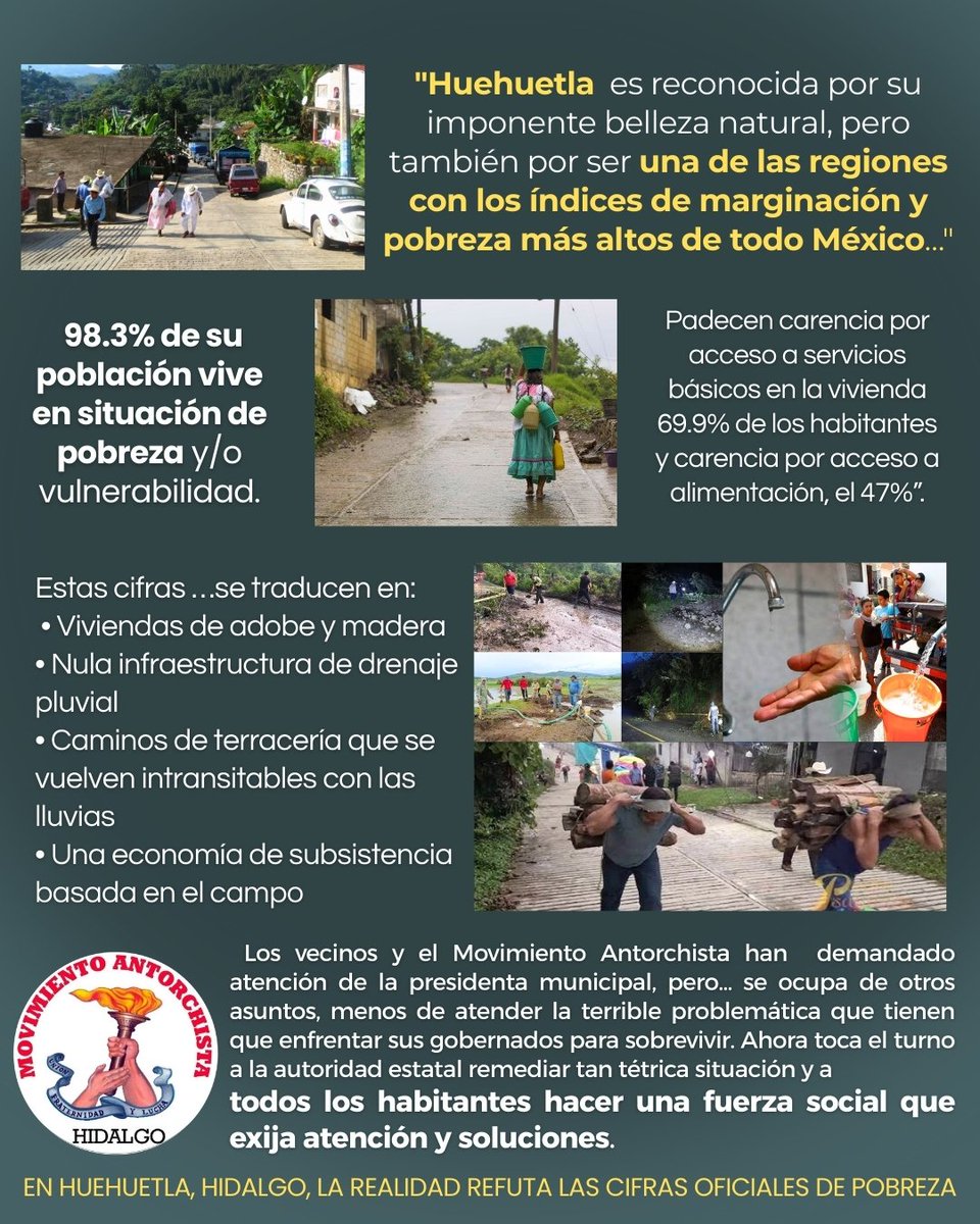 El municipio de Huehuetla se localiza en el extremo norte del estado de Hidalgo. Esta zona es reconocida por su imponente belleza natural, pero también por ser una de las regiones con los índices de marginación y pobreza más altos de todo México….
 📝👇
facebook.com/share/p/1CmAxC…