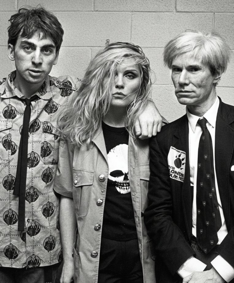 Chris Stein, Debbie Harry, and Andy Warhol, 1982, at a Blondie concert! Tag some friends who'd pose with you like this.

📸 Learn more: rongalella.com/biography/
