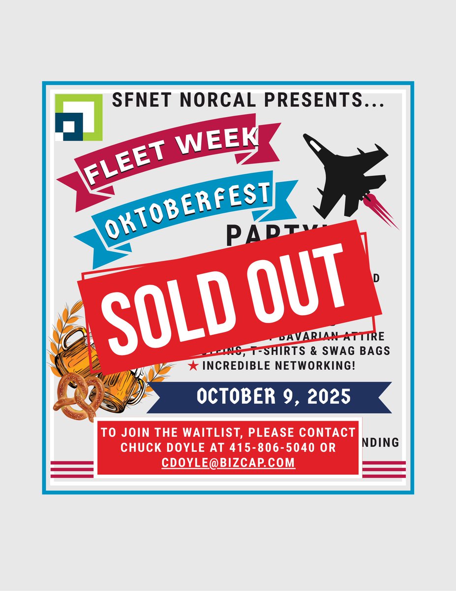 SFNet_NorCal's tweet photo. Thank you to the generosity and support of our sponsors... @SFNet_NorCal #fleetweeksf &amp; Oktoberfest will be a blast!

@booscpa @SCPartnersLLC  @TechCU  @Tigercapital  @WCCommunityBank  @biznesscapital #CTW @TABBank #RCG https://t.co/M0J30q0CkD