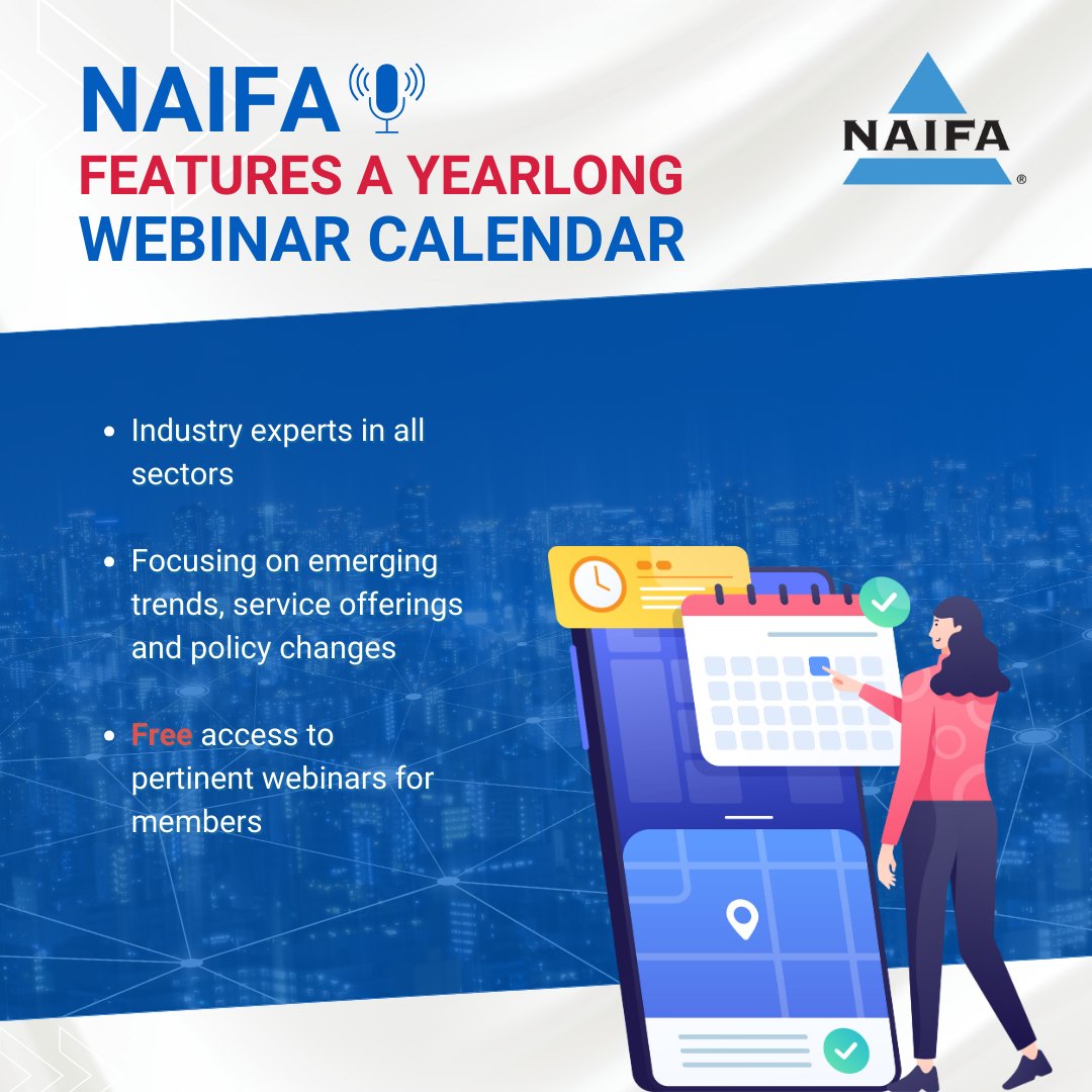 Stay ahead of industry changes with NAIFA’s year-long webinar calendar—covering tax law, Social Security &amp; more. Many are free for members, helping you stay sharp without the cost.
Learn more: hubs.ly/Q03JmF-80

#NAIFAProud #DifferentiateYourself #FinancialPlanner