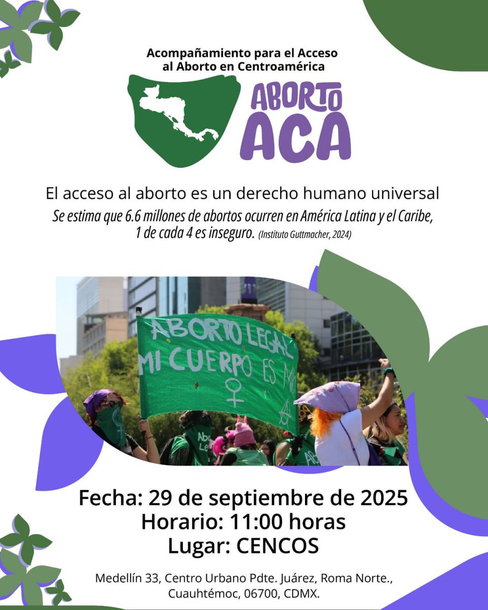 Ni una menos, sin aborto seguro 💜
En el marco del Día de Acción Global por el Aborto Legal, presentamos Aborto ACA: un proyecto de acompañamiento feminista para Centroamérica. Porque la justicia reproductiva es colectiva.  

📅 29 de septiembre | 11:00 hrs
📍 <a href="/cencos/">Cencos</a>
  Medellín